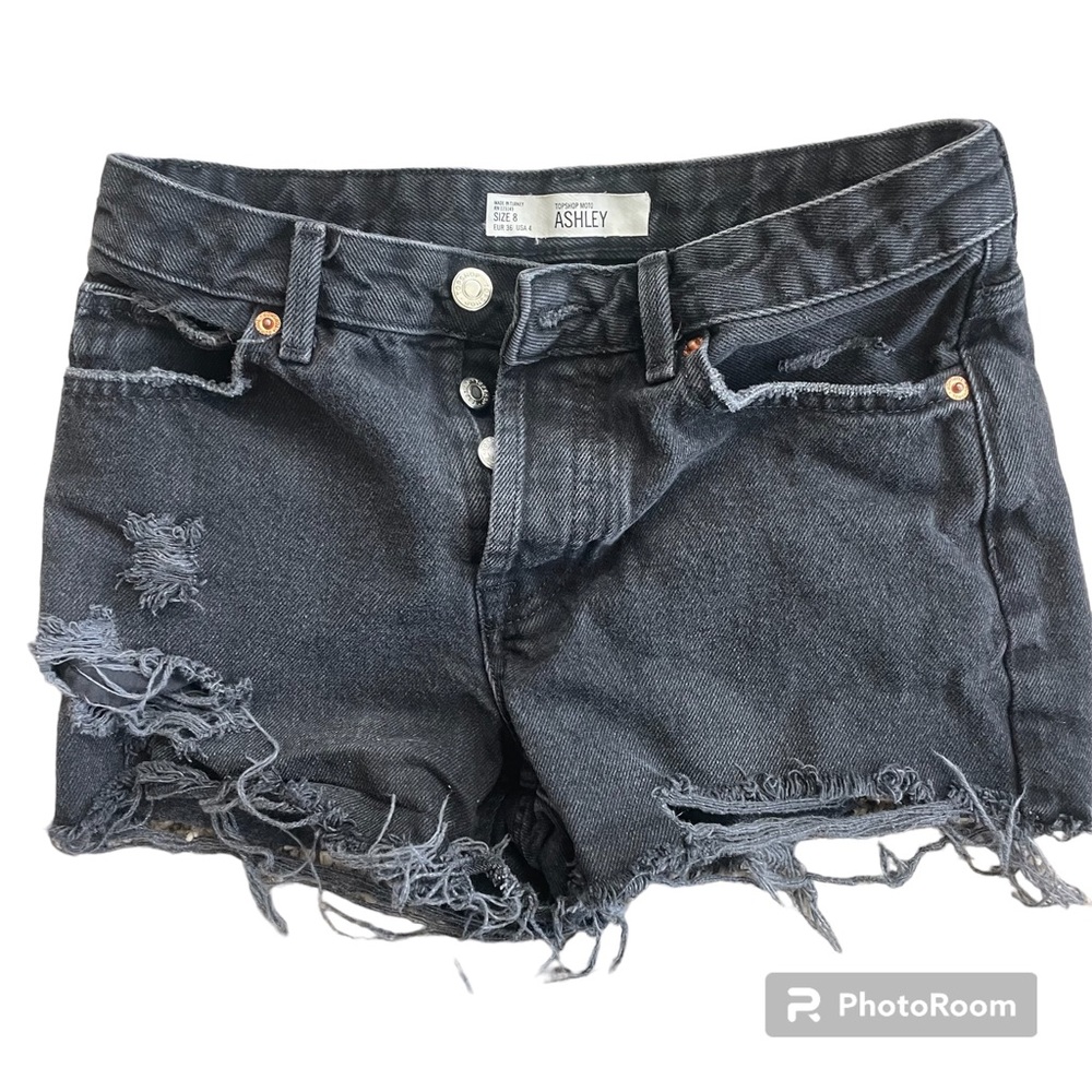 Topshop Moto Ashley Jean Shorts Black Size 4 Button Fly Cutoff Denim